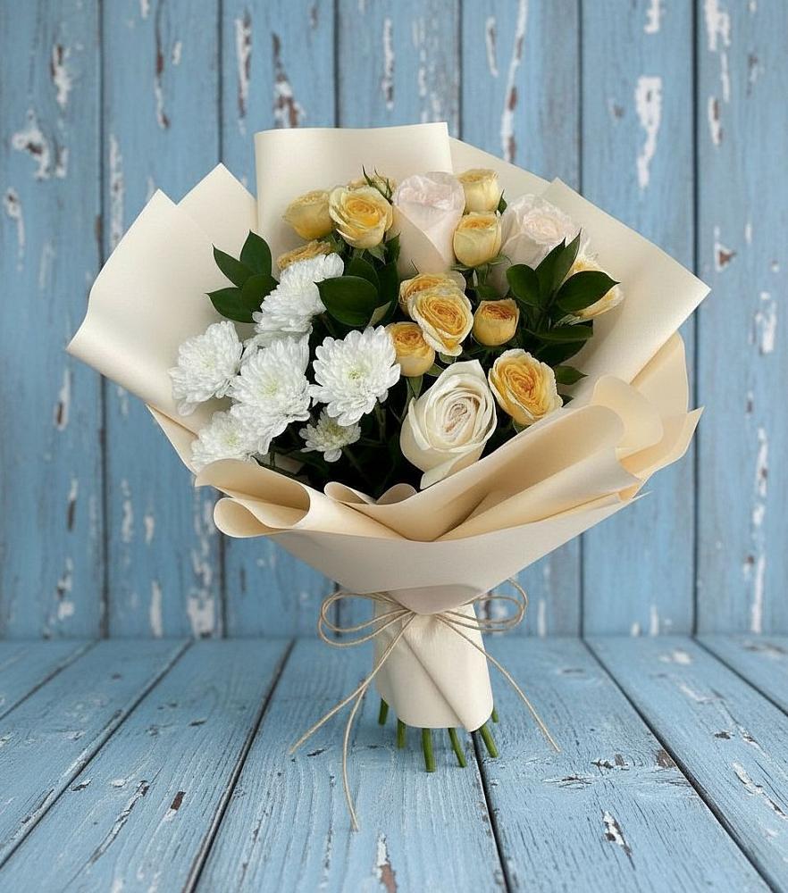 Букет цветов из: Розы и Хризантемы в Савино Новгородская область