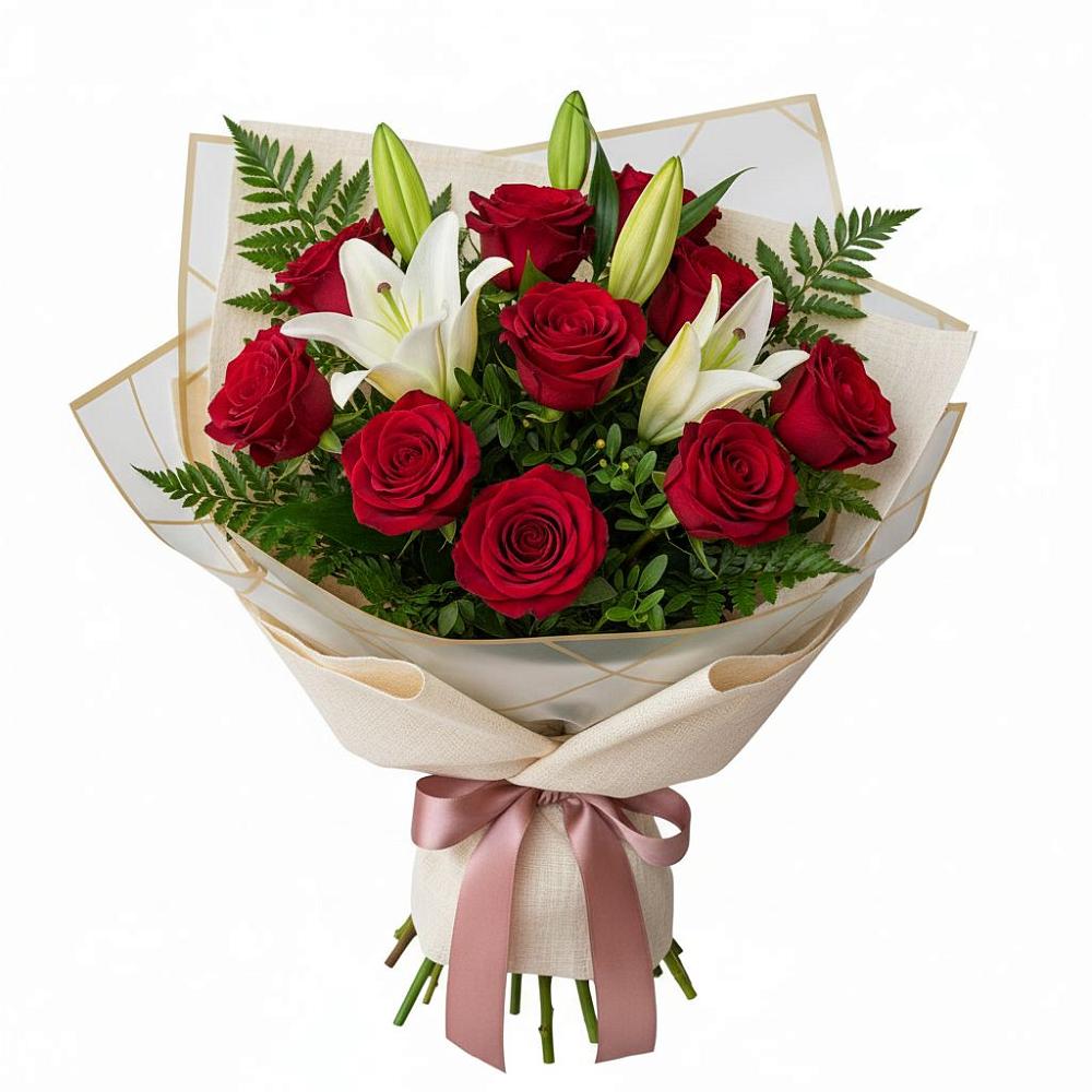 Букет цветов из: Лилии и Розы в Савино Новгородская область