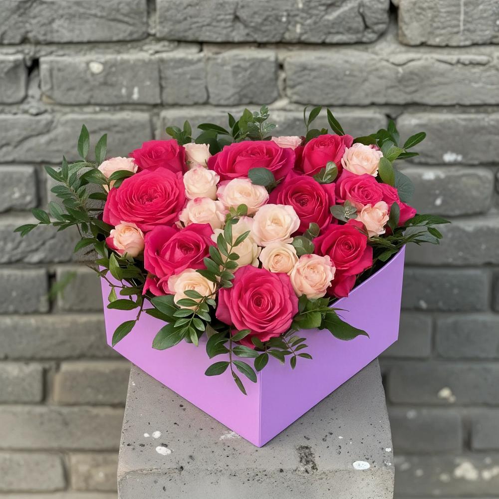 Цветочная композиция из Розы в коробке в Савино Новгородская область