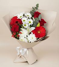Букет цветов из:  Розы, Хризантемы, Герберы и Лилии в Савино Новгородская область