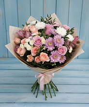 Букет цветов из:  Хризантемы, Розы и Альстромерии в Савино Новгородская область