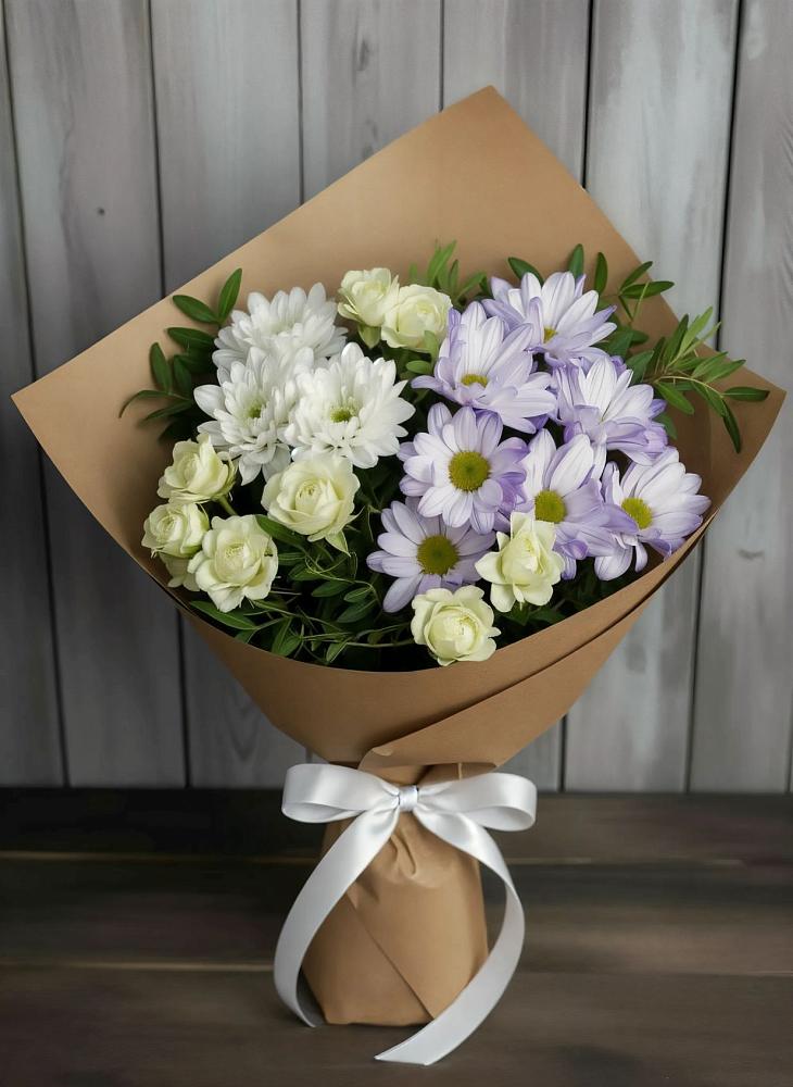 Букет цветов из: Хризантемы и Розы в Савино Новгородская область
